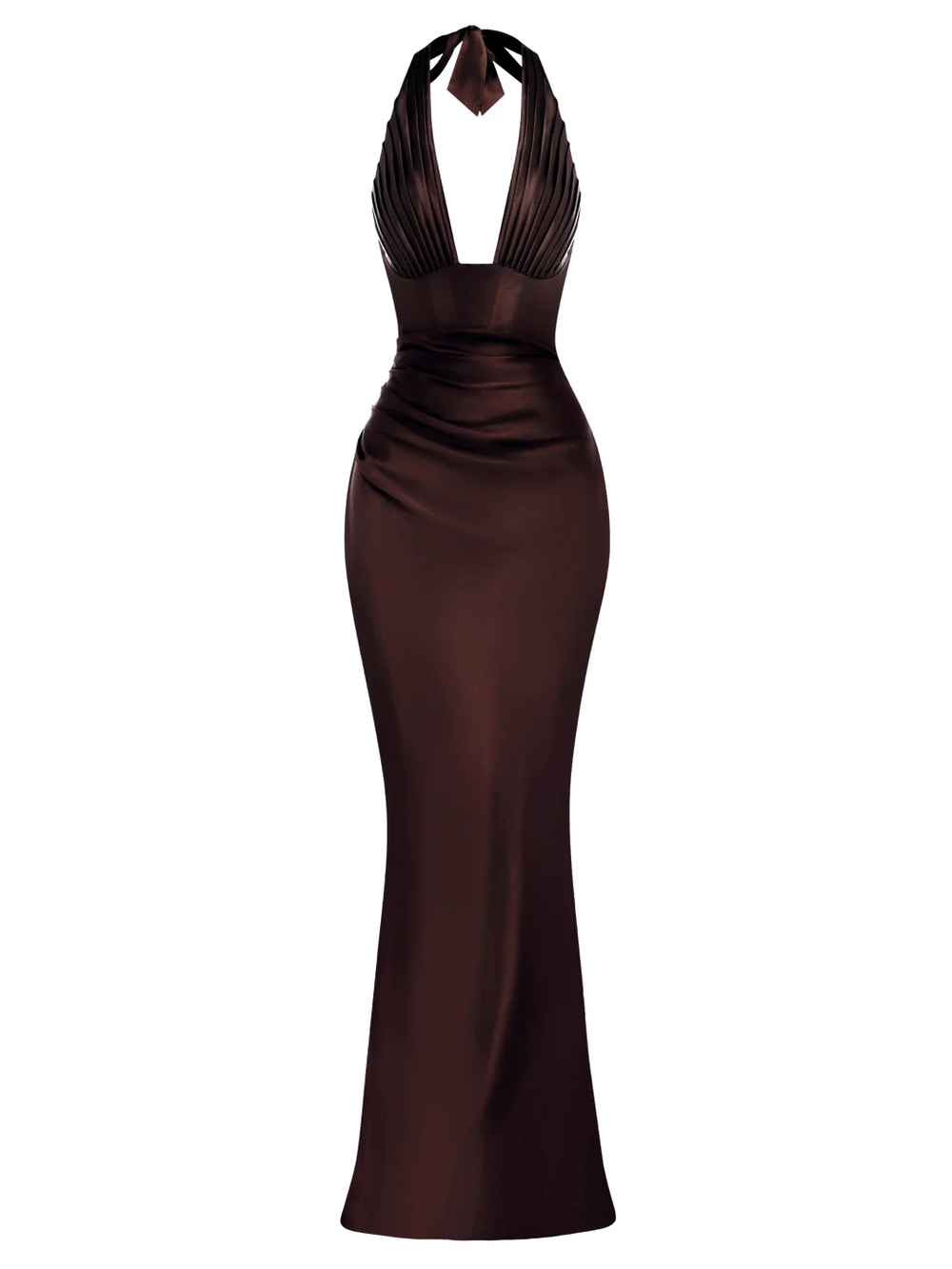 BabyBoo Fashion Elowen Satin Halter Evening Gown in Plum Brown - Picture 5 of 10
